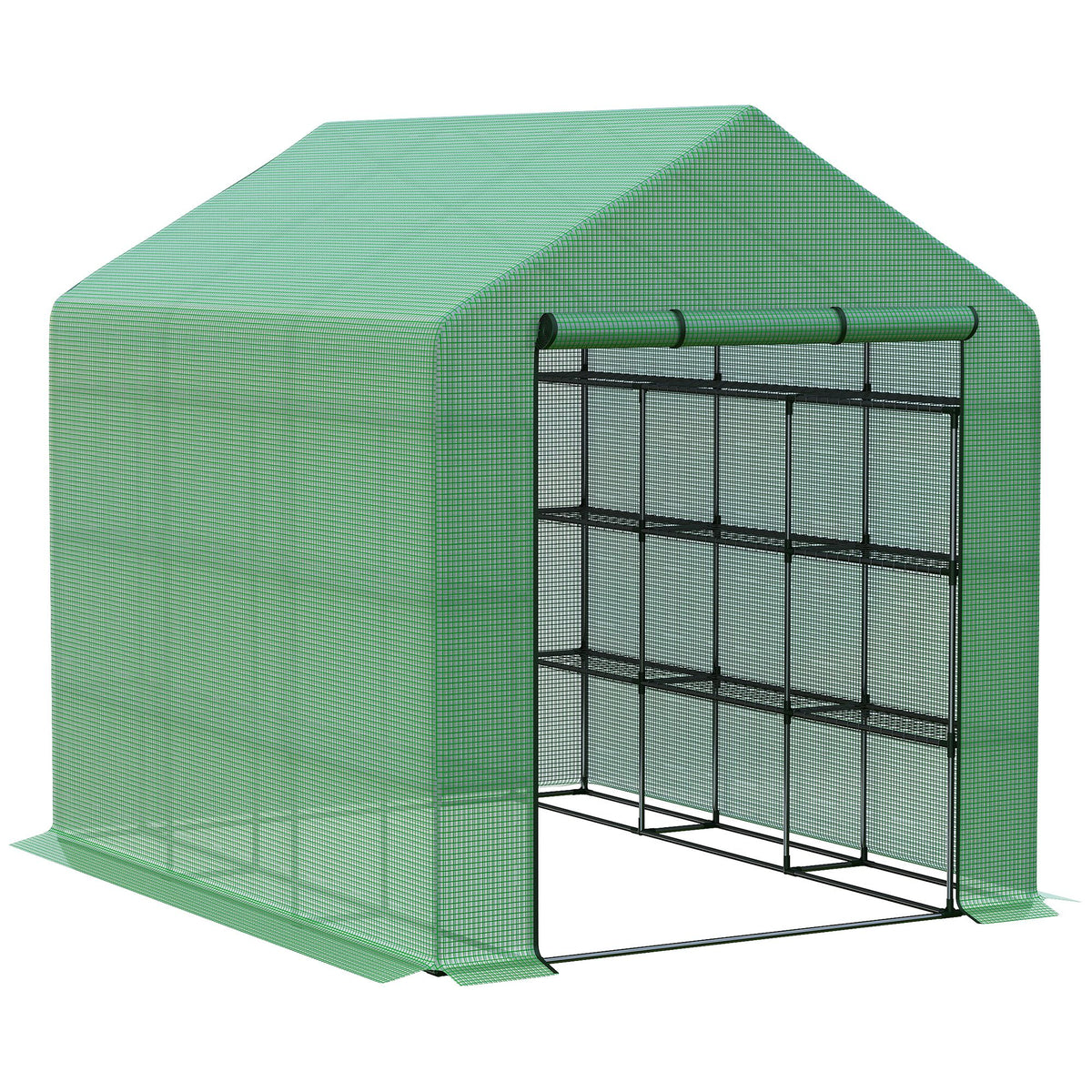 Kozy Walk-in Greenhouse with 4 Tier 24 Shelves, Portable Grow House with Roll-up Zipped Door, 244 x 180 x 210cm, Green