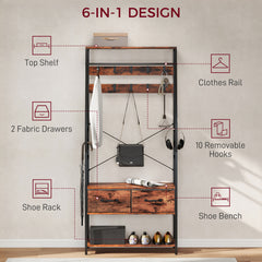 Kozy - 6-in-1 Industrial-Style Hallway Organiser - Brown/Black