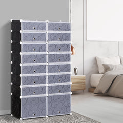 Kozy 16 Cube Shoe Rack, 2 x 8 Tier Shoe Storage Cabinet, Modular Plastic Shelves for Bedroom, Living Room and Entryway, Space Saving Footwear Organizer, 32 Pairs, White and Black
