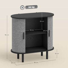 Kozy Tambour Sideboard with Fluted Sliding Doors, Modern Kitchen Cupboard with Storage Shelves and Wooden Legs, Grey