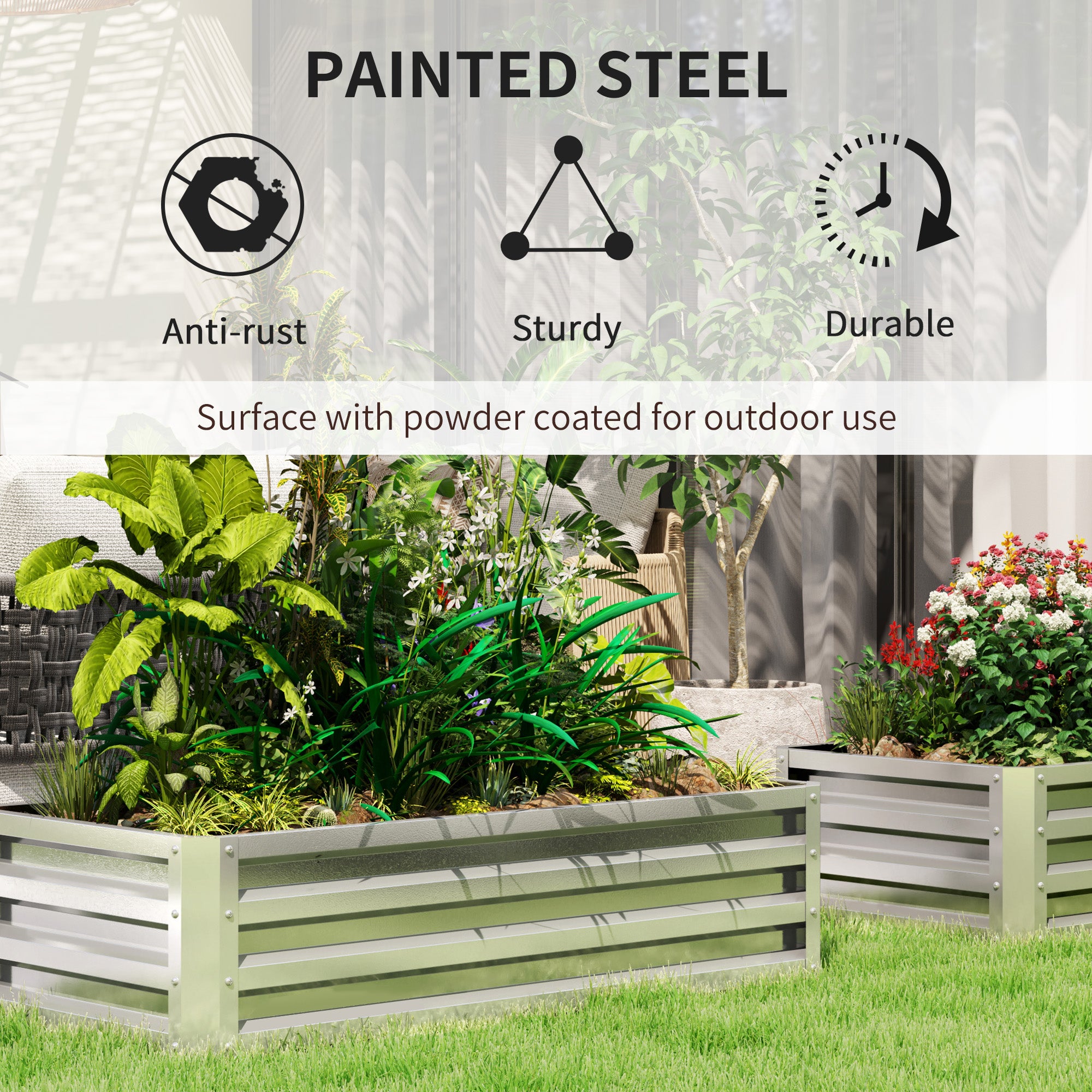 Kozy - Raised Beds for Garden, Galvanized Outdoor Planters, for Herbs and Vegetables, Use for Patio, Backyard, Balcony, Silver