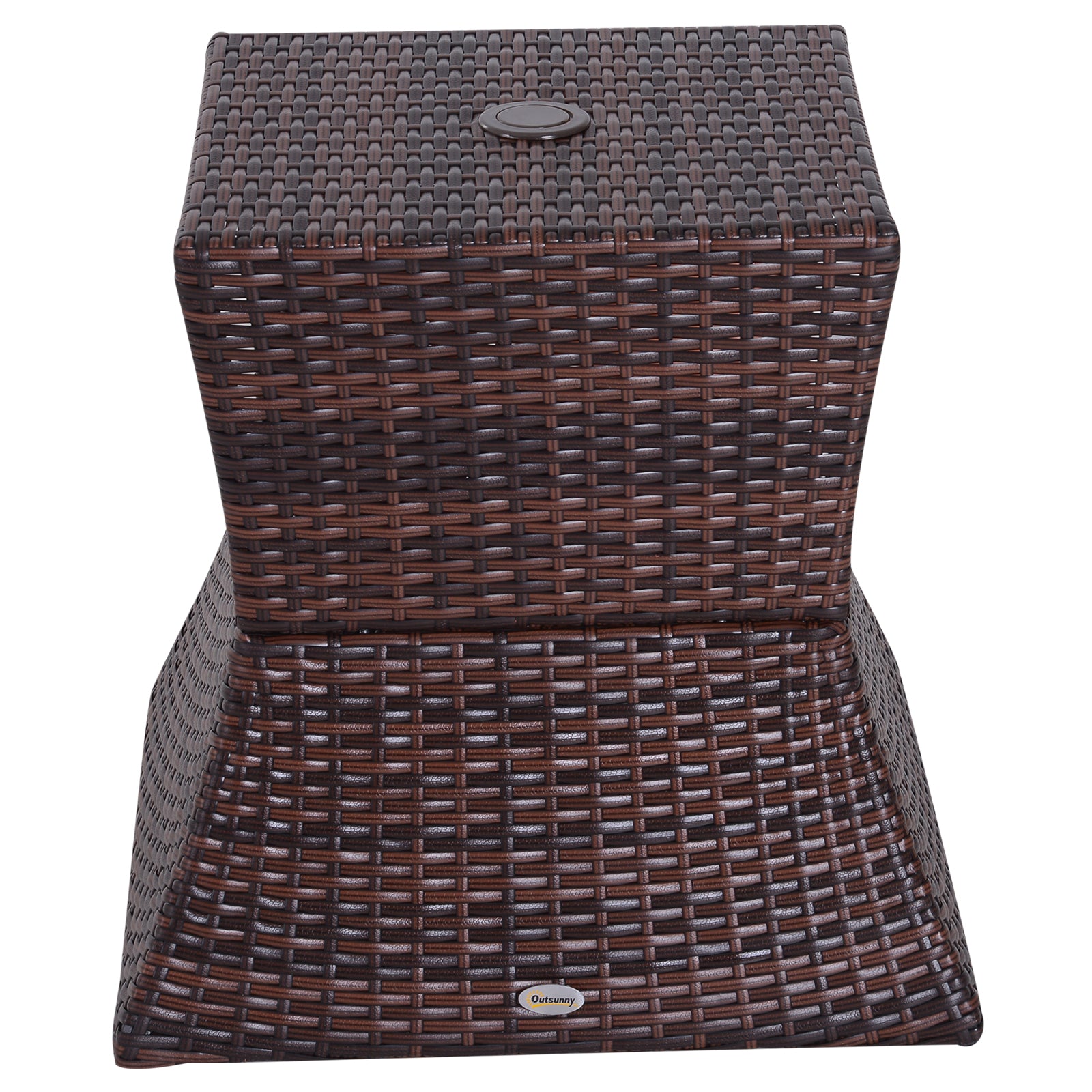 Kozy Rattan Outdoor Coffee Table, Wicker Garden Patio Bistro Side Table with Umbrella Hole and Storage Space for Balcony, Porch, Brown