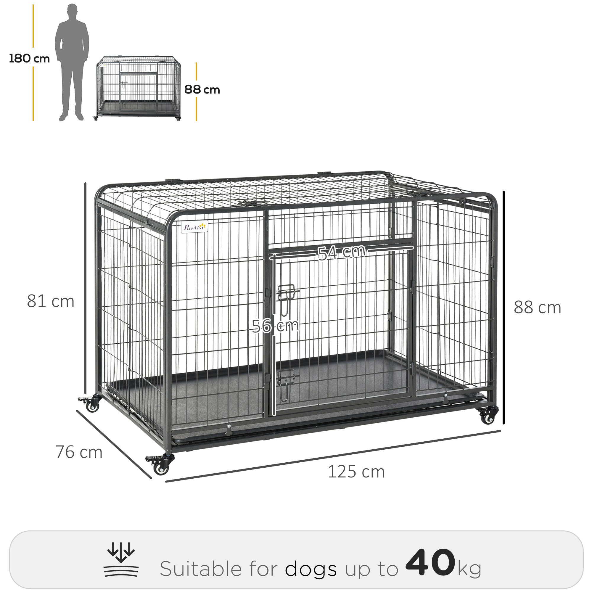 Kozy Metal Dog Cage Kennel Locking Door & Wheels Removable Tray Openable Top For Extra Large Pets 125 x 76 x 81 cm