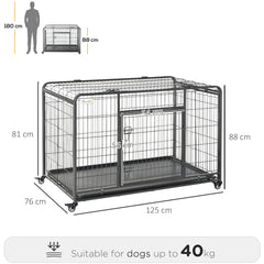 Kozy Metal Dog Cage Kennel Locking Door & Wheels Removable Tray Openable Top For Extra Large Pets 125 x 76 x 81 cm