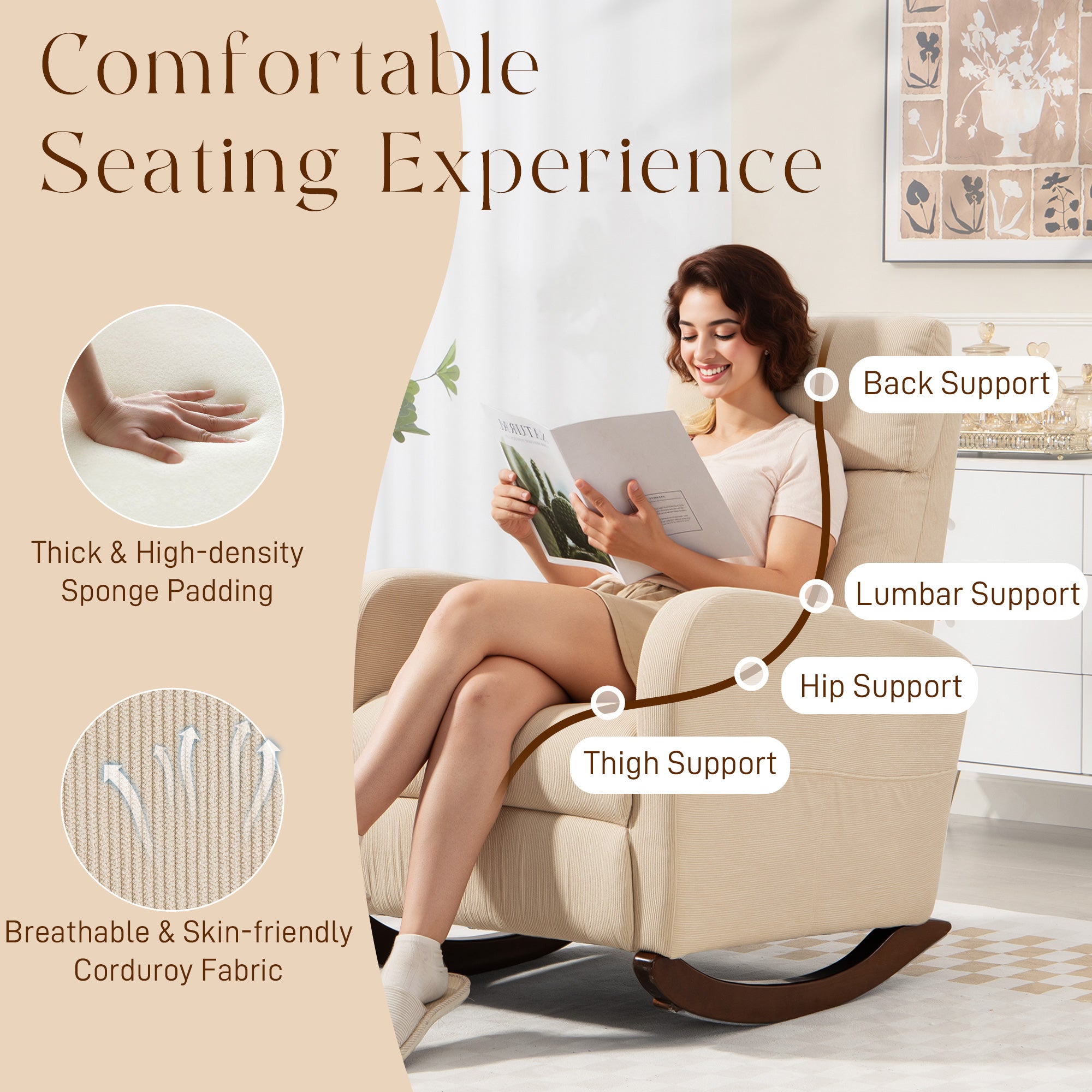 Kozy - Corduroy Rocking Armchair - Beige