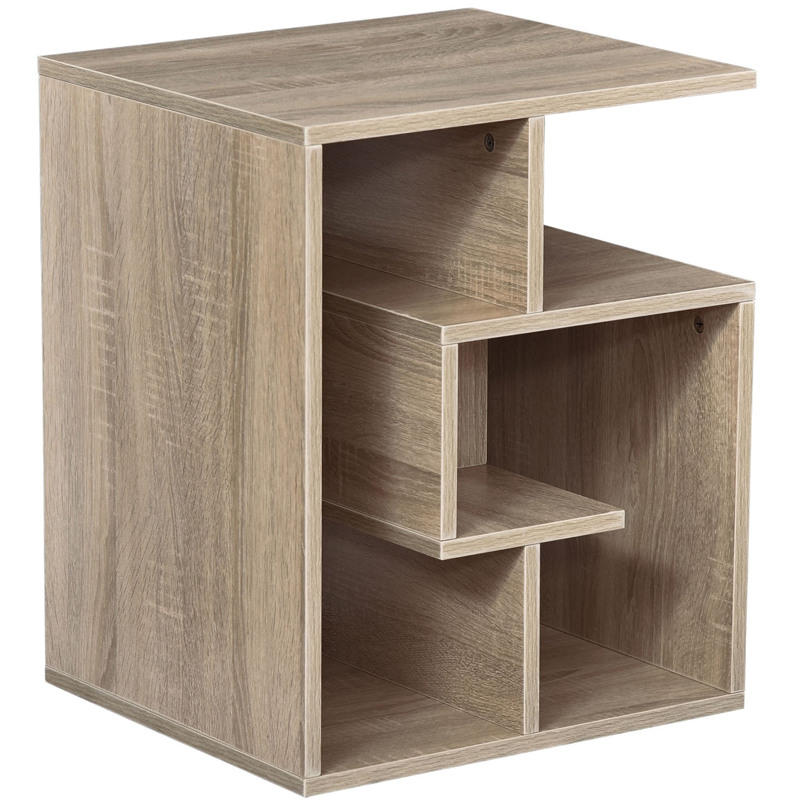 HOMCOM 3 Tier Side Table, Oak Colour End Table with Open Storage Shelves, Living Room Coffee Table Organiser Unit