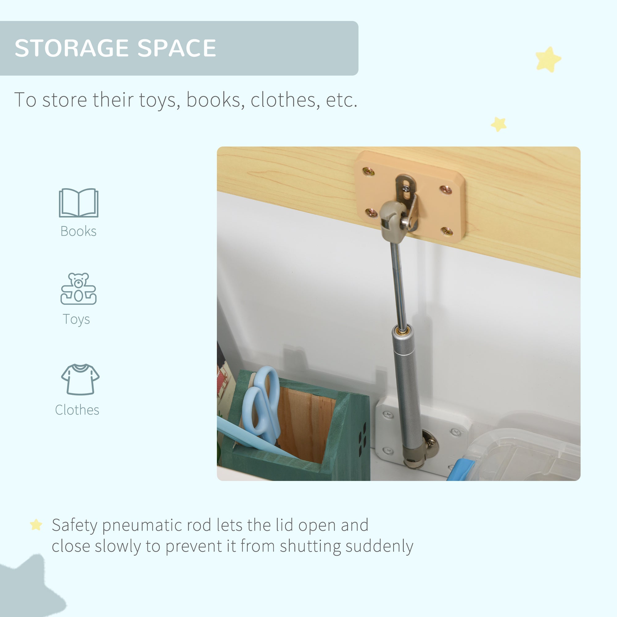 Kozy 2 In 1 Wooden Toy Box, Seat Storage Bench, Storage Chest Cabinet Organiser, with Safety Pneumatic Rod