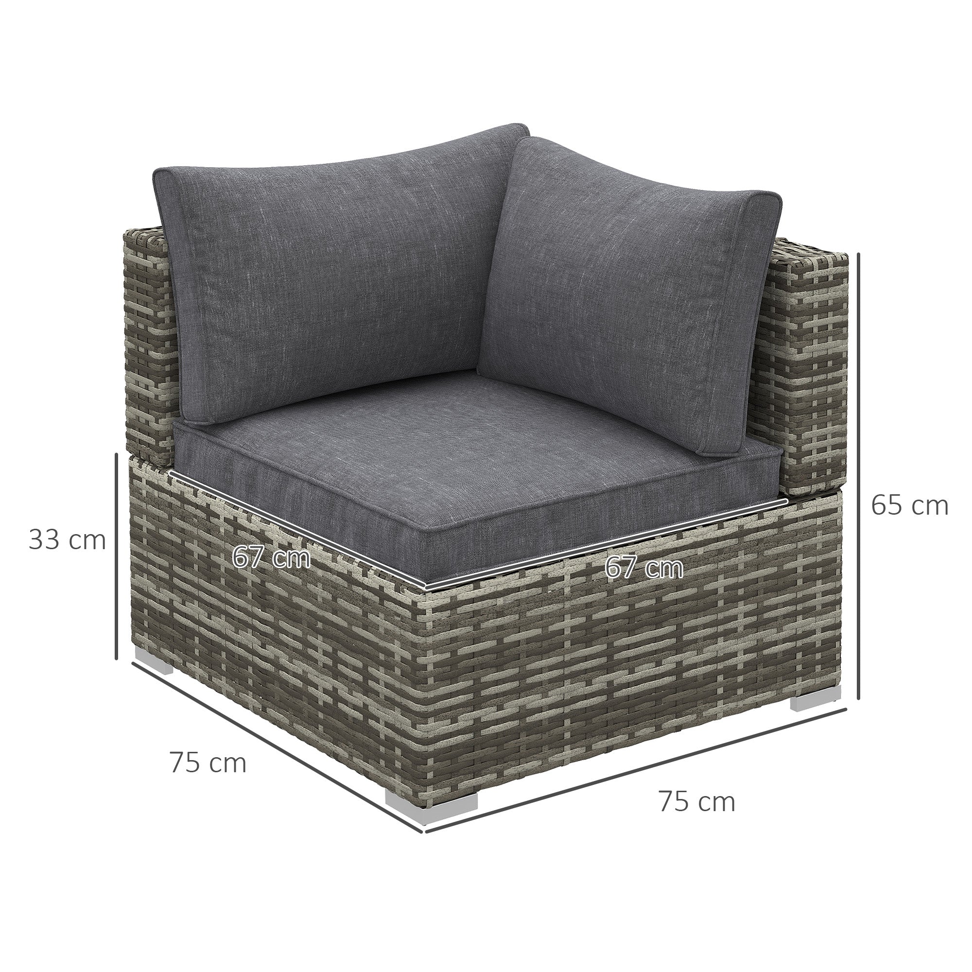 Kozy Outdoor PE Rattan Corner Sofa, Garden Wicker Furniture Single Sofa Chair w/ Cushions, Deep Grey