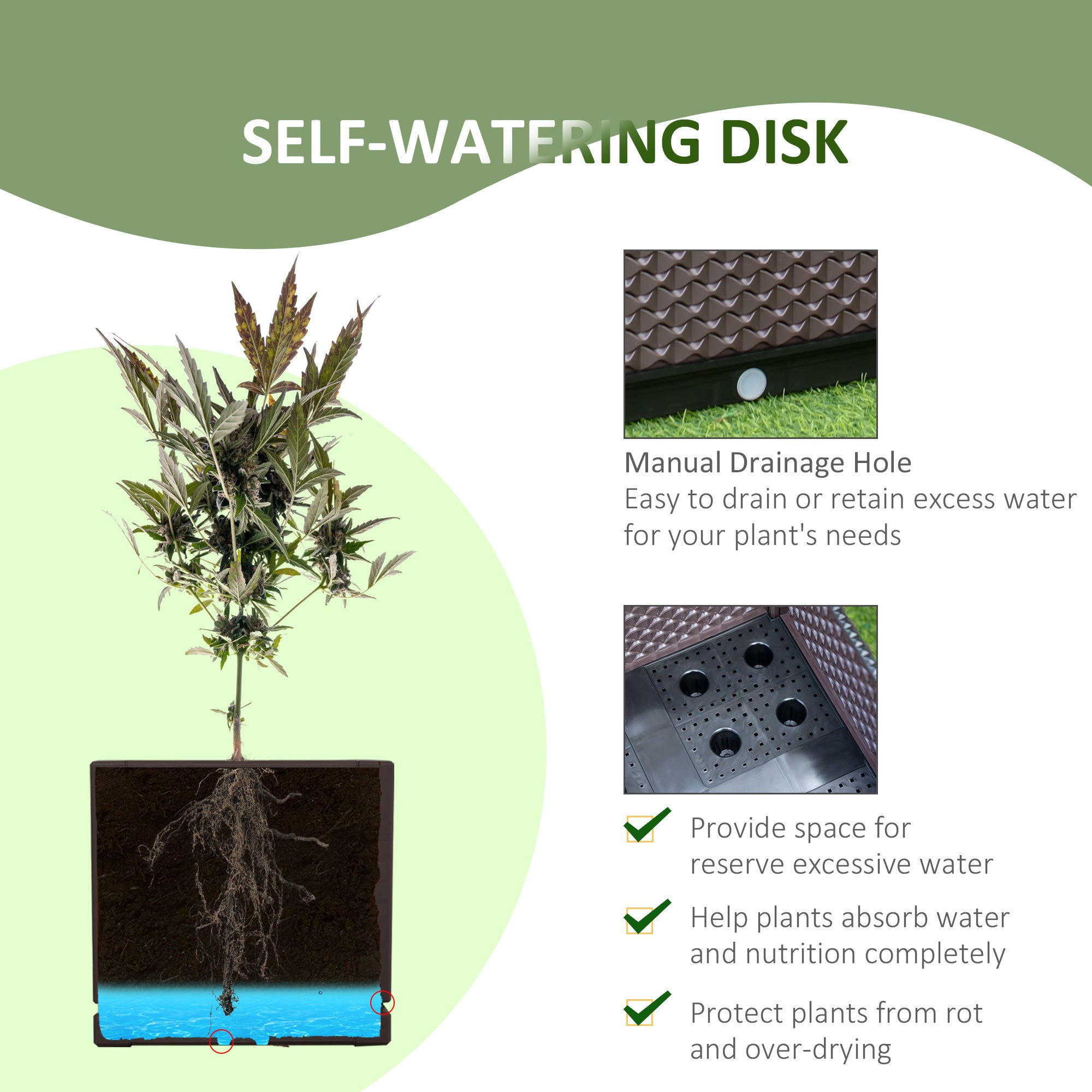 Kozy 50cm x 50cm x 46.5cm Set of 2 41L Plastic Raised Garden Bed, Planter Box, Flower Vegetables Planting Container with Self-Watering Design and Drainage Holes for Patio Balcony