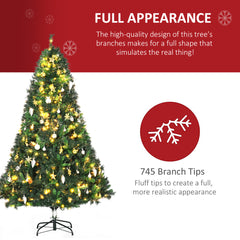 HOMCOM 1.8m 6ft Pre Lit Christmas Tree 200 LED Xmas Tree Holiday Décor with Decorative Balls Ornament Metal Stand