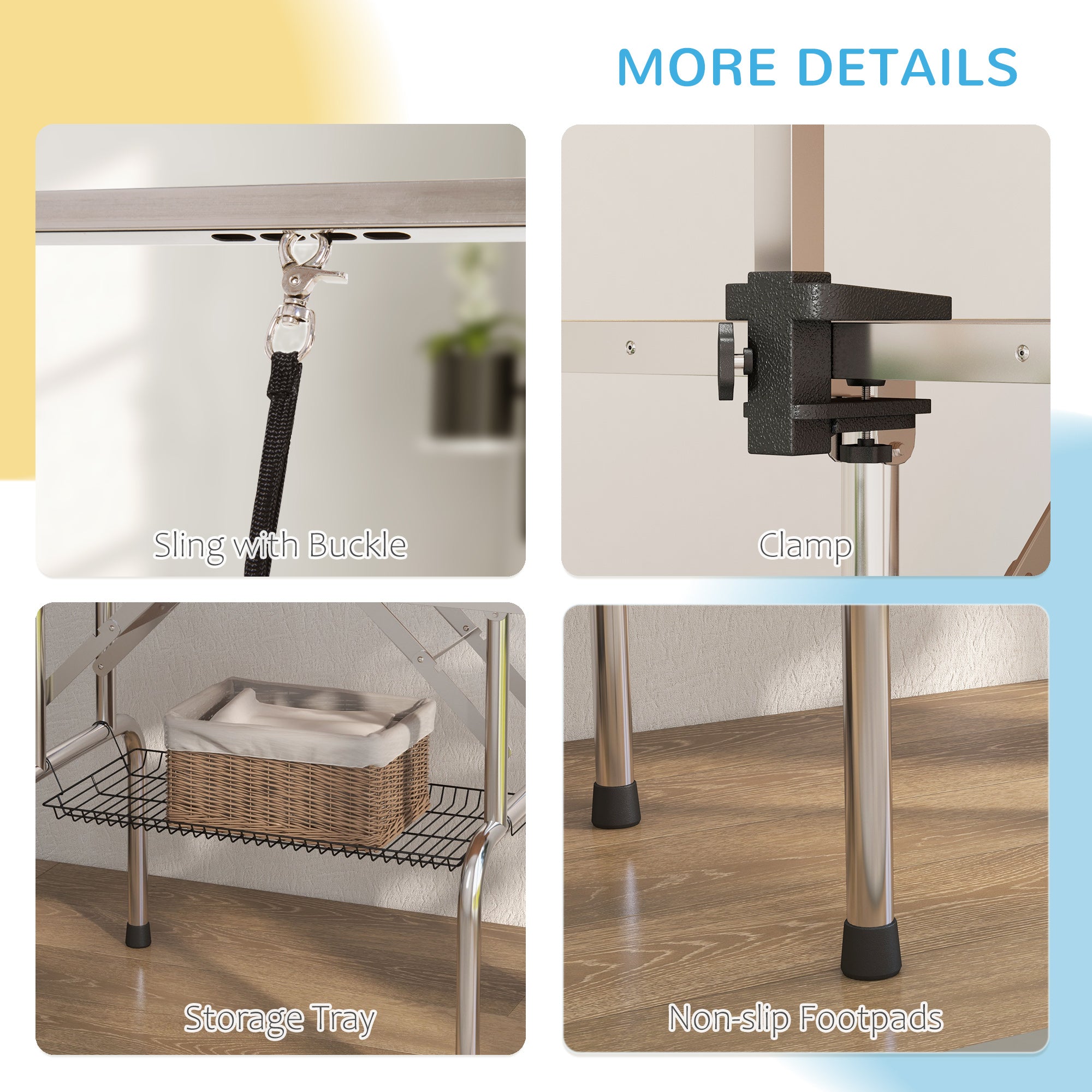 Kozy 42" Dog Grooming Table, Adjustable Pet Cat Drying Beauty Table with 2 Loops Storage Basket, Rubber Top, Black