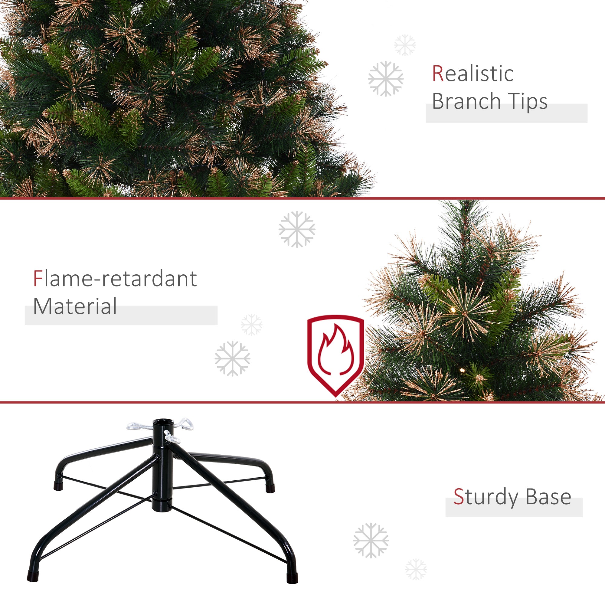 HOMCOM 1.5m Prelit Christmas Tree Artificial Tree, Metal Stand