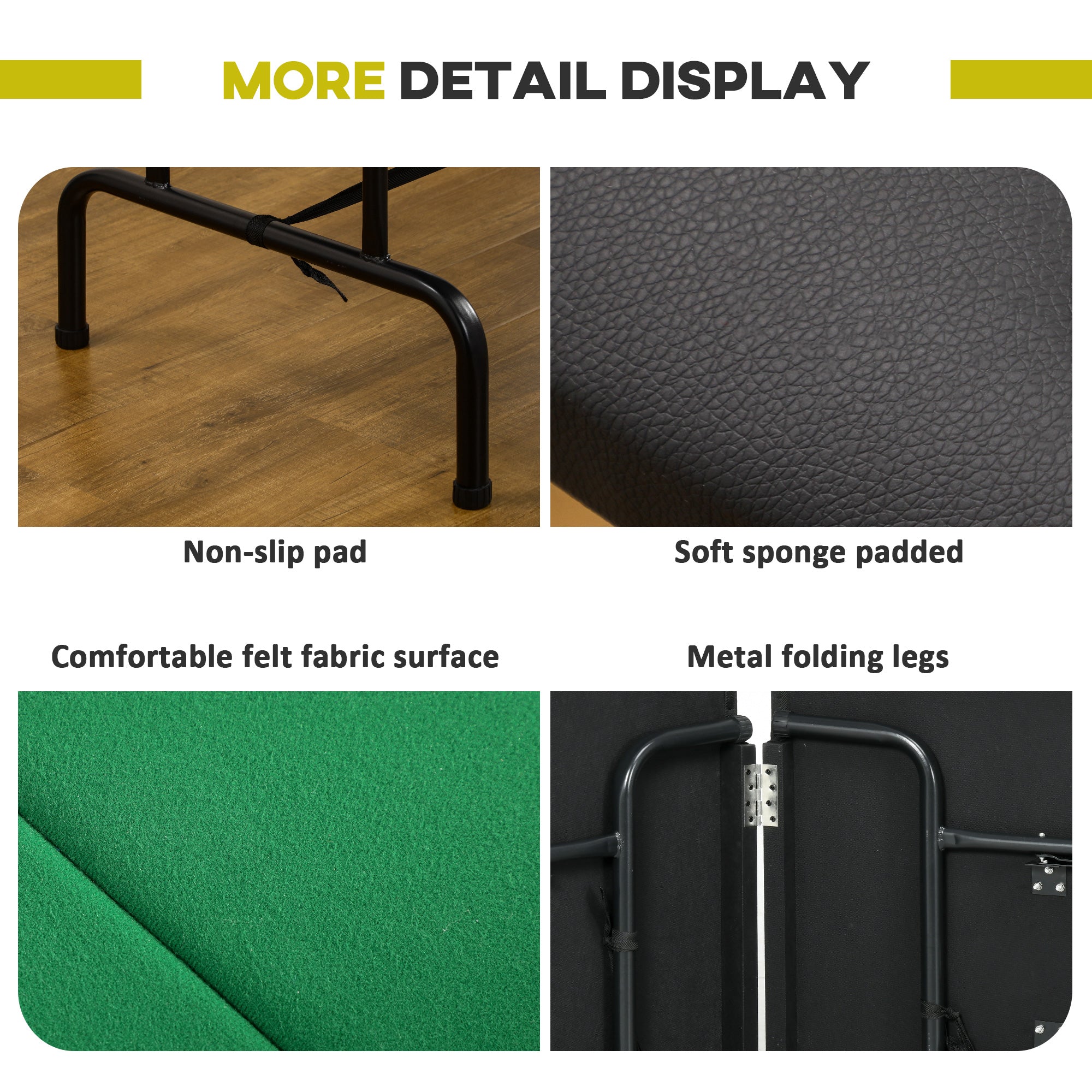 Kozy 8 Player Folding Poker Table, Oval Portable Blackjack Casino Table with Cup Holder, Felt Top and Metal Base, 183 x 82 x 75cm, Green and Black