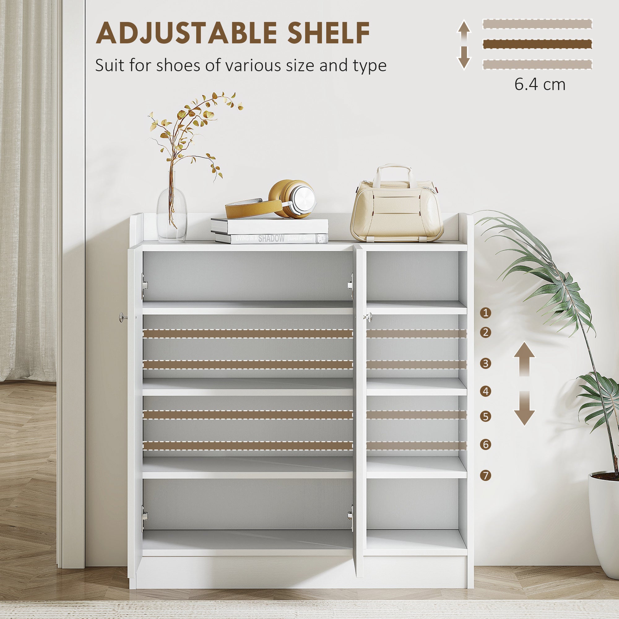 Kozy Shoe Storage Cabinet  Two Doors w/ Adjustable 4 Shelves Cupboard Footwear Rack Stand Organiser Hallway White