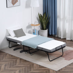 Kozy Folding Bed with 10cm Mattress, Portable Foldable Guest Bed with Sturdy Metal Frame on Wheels