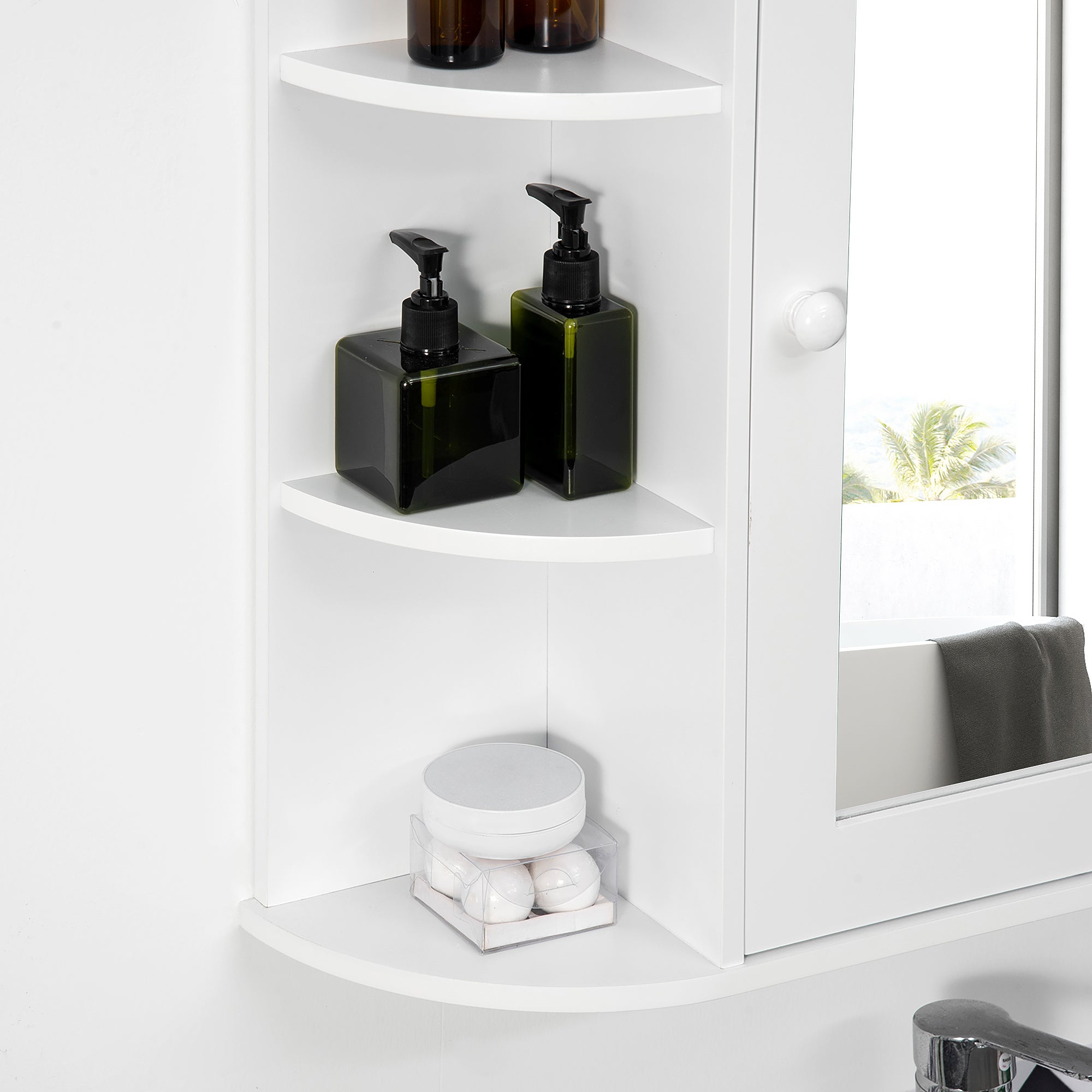 Kozy Wall Mounted Bathroom Cabinet with Mirror Single Door Storage Organizer 2-tier Inner Shelves White