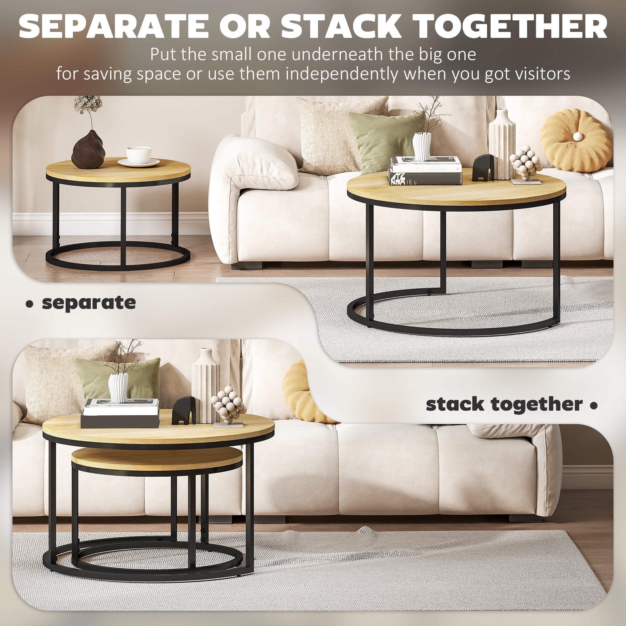 Kozy - Set of Two Wood-Effect Stacking Tables - Natural