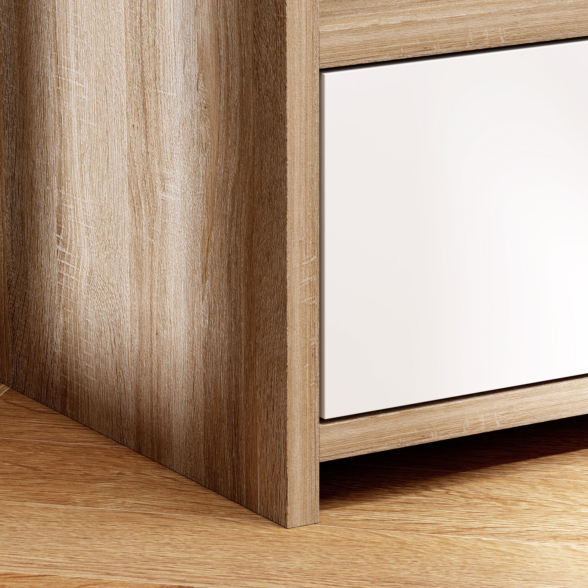 Kozy - Multi-Storage Bedside Table - White/Wood-Effect