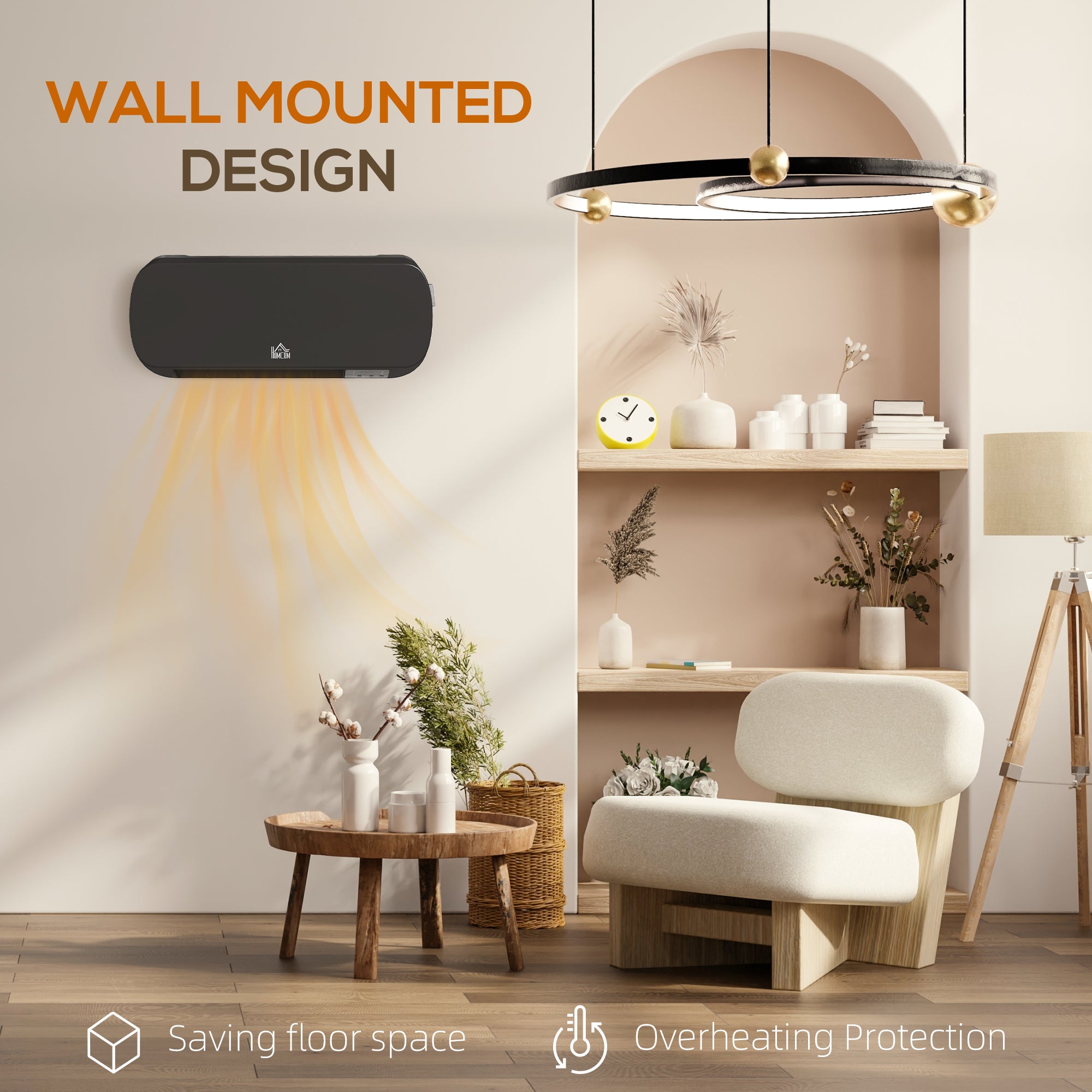 Kozy - 2000W Wall Mounted Ceramic Space Heater, 10-49°C Temperature, Black