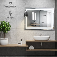 Kleankin LED Bathroom Mirror 80x60cm, Wall Mounted Vanity Light, Illuminated with Touch Switch, Home Furnishings, Silver