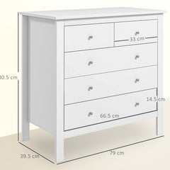 Kozy Modern Chest of Drawers, 5 Drawer Storage Cabinet with Metal Handles and Runners for Bedroom, White
