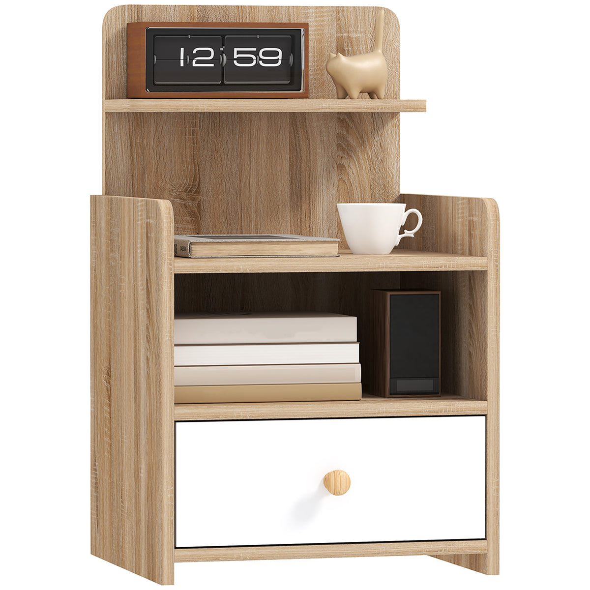 Kozy - Multi-Storage Bedside Table - White/Wood-Effect