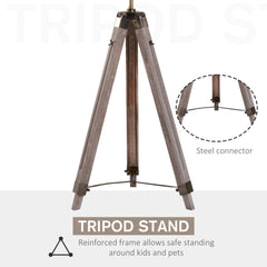 HOMCOM Vintage Tripod Floor Lamp Retro Industrial Photography Light Spotlight Antique Searchlight Wooden Base