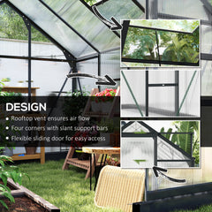 Kozy 6 x 8ft Polycarbonate Greenhouse, Large Walk-In Green House with Slide Door and Window, Garden Plants Grow House with Aluminium Frame and Foundation, Grey