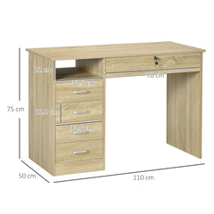 Kozy Computer Desk, Home Office Desk with Lockable Drawer, Storage Shelf for Study Bedroom, 110 x 50 x 76 cm, Oak