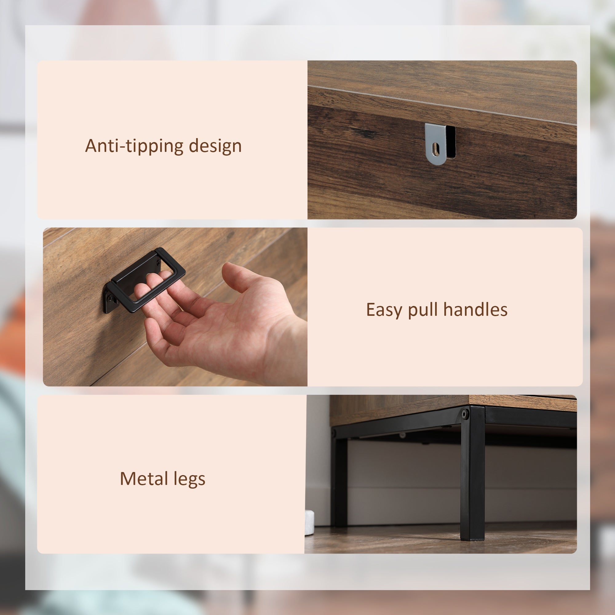 Kozy Chest of Drawers, 4-Drawer Storage Organiser Unit with Metal Frame for Bedroom, Living Room, Brown