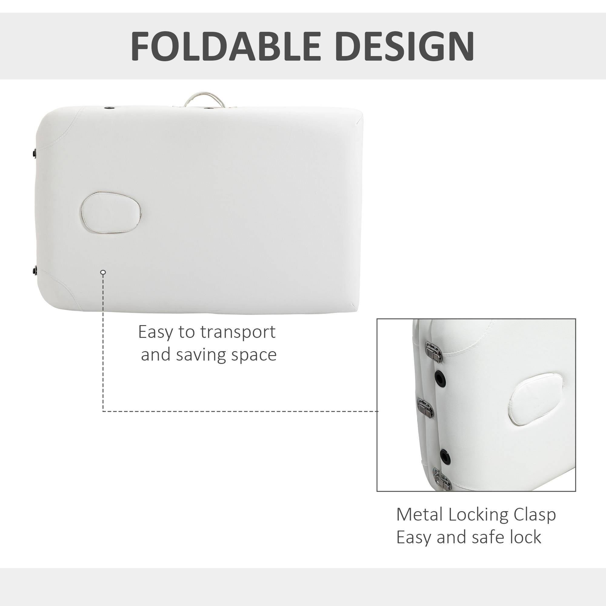 Kozy Foldable Massage Bed Portable Table, 3-Section Aluminium Foldable Beauty Couch, Professional Salon Spa Table with Headrest Support and Carry Bag, 81 cm Width, White