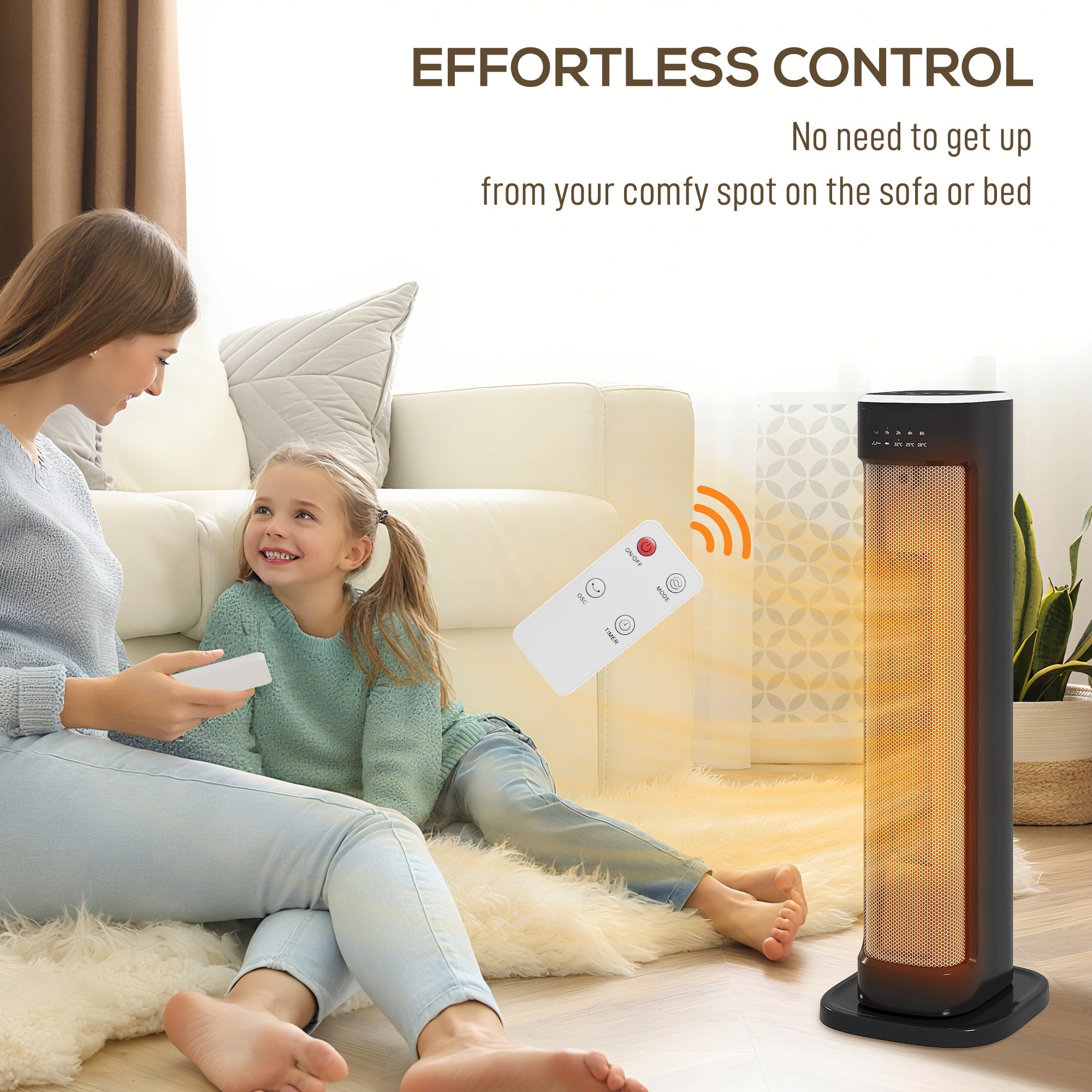 Kozy 2000W Ceramic Electric Heater with 3 Heat Settings, Timer - Black