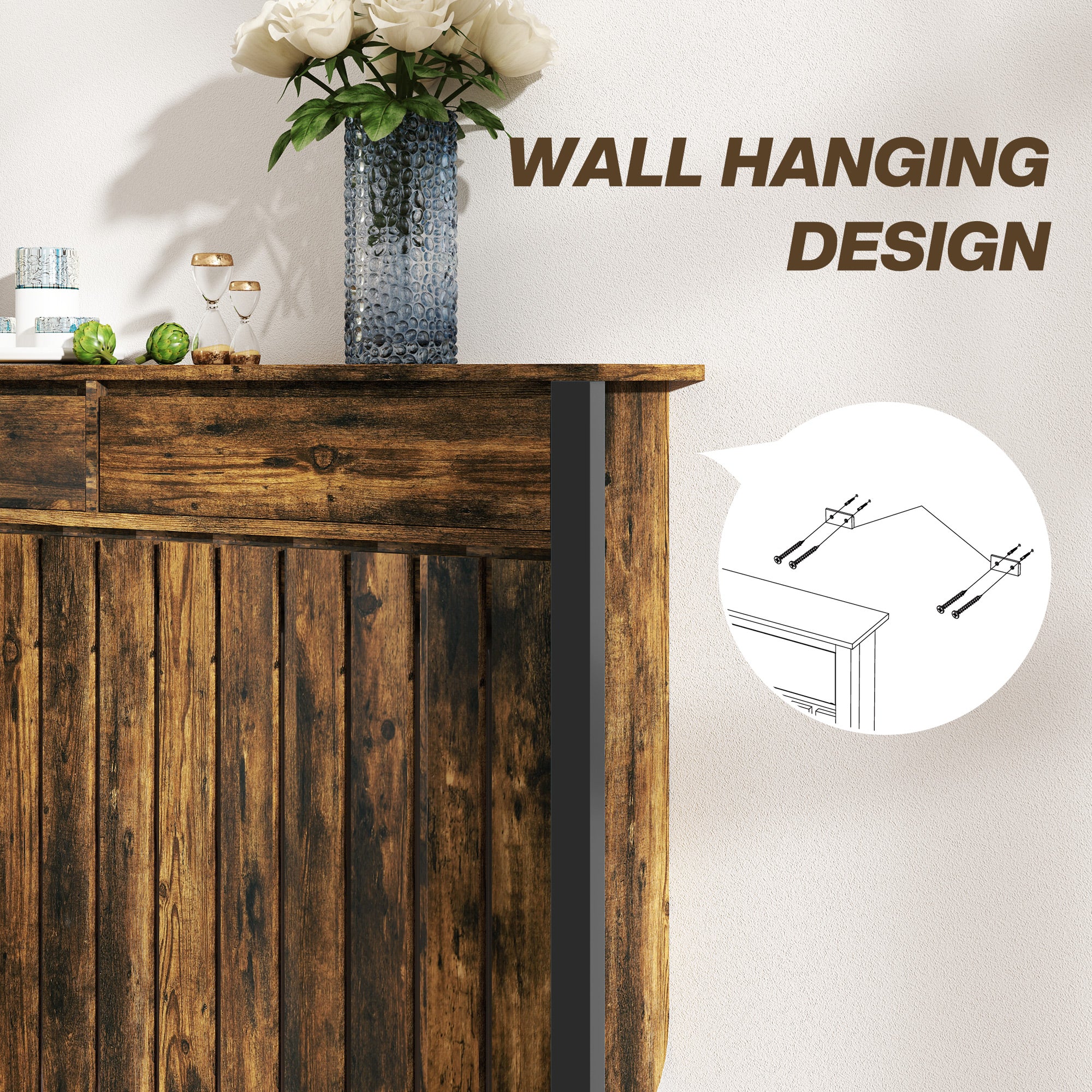 Kozy - 93 x 88.5cm Rustic-Look Radiator Cover - Brown/Black