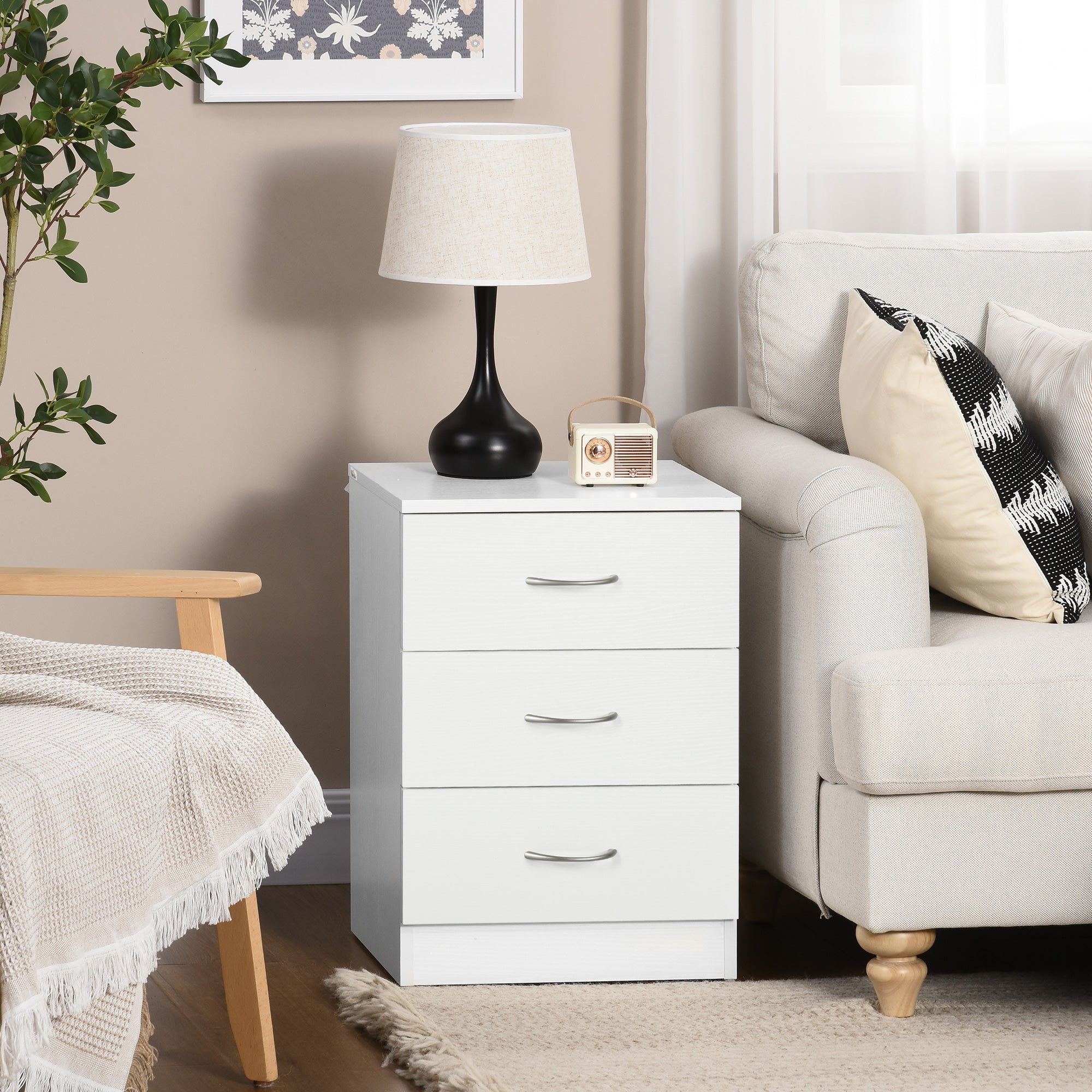 Kozy Three-Drawer Simple Bedside Table - White