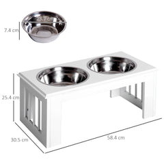 PawHut Pet Feeder, Stainless Steel, Large Capacity, Easy Clean, White, 58.4Lx30.5Wx25.4H cm