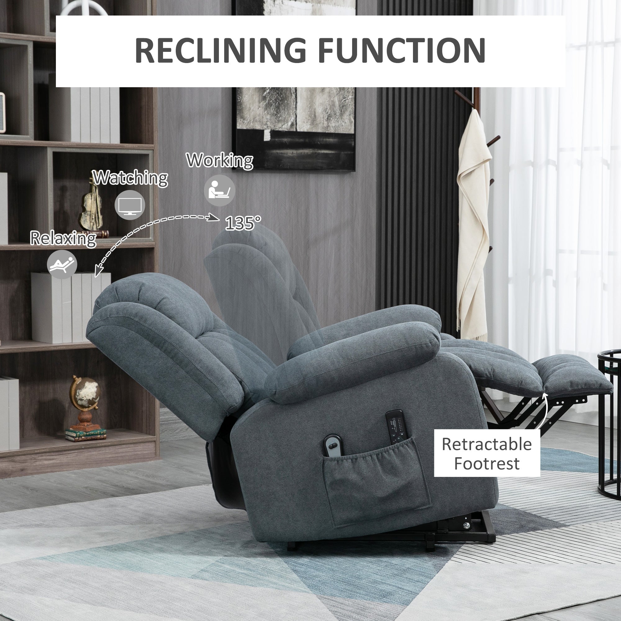 HOMCOM Oversized Riser and Recliner Chairs for the Elderly, Heavy Duty Fabric Upholstered Lift Chair w/ Remote Control, Side Pocket | Aosom UK