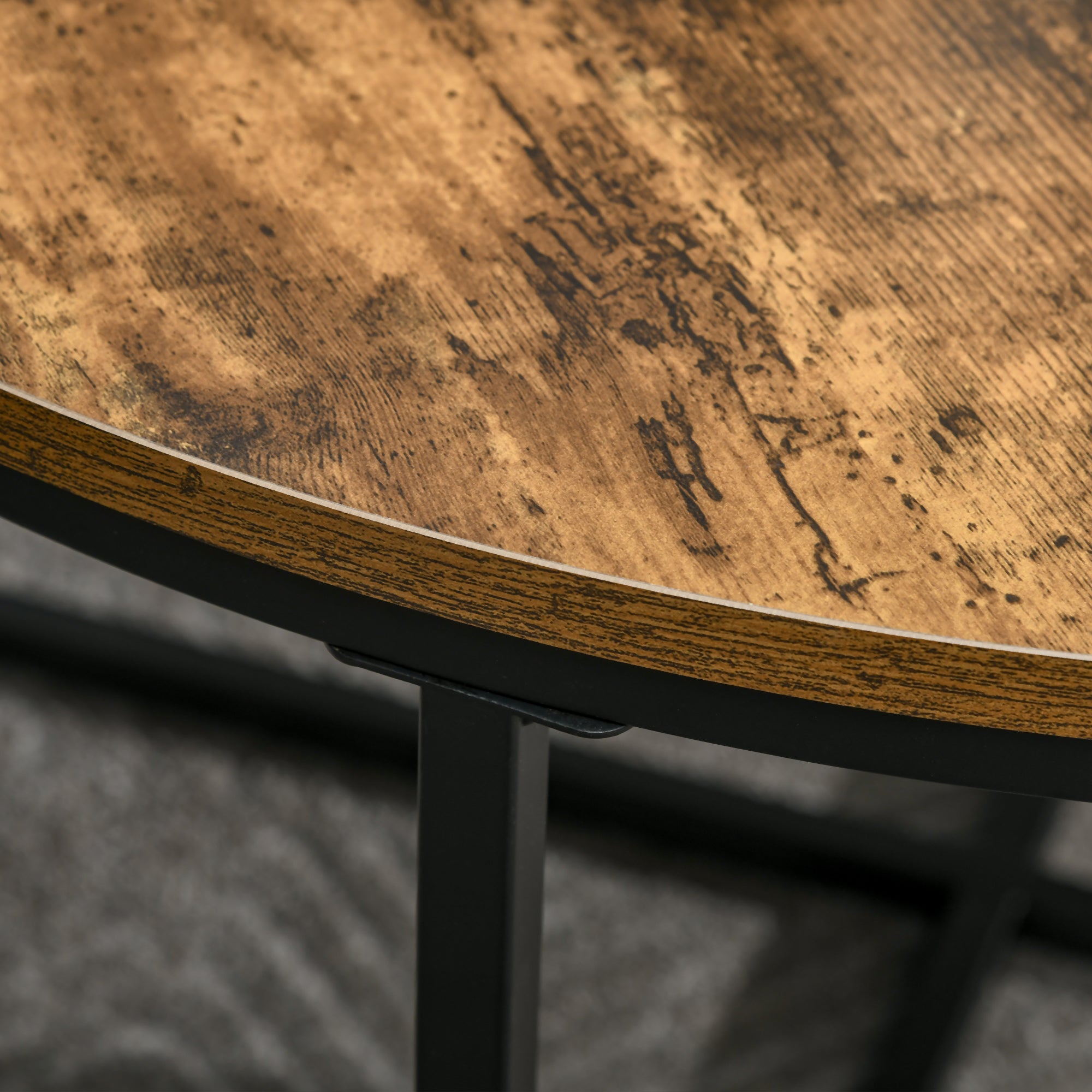 Kozy Round Coffee Table, Industrial Side Table with Metal Frame, Large Coffee Tables for Living Room, Bedroom, Rustic Brown