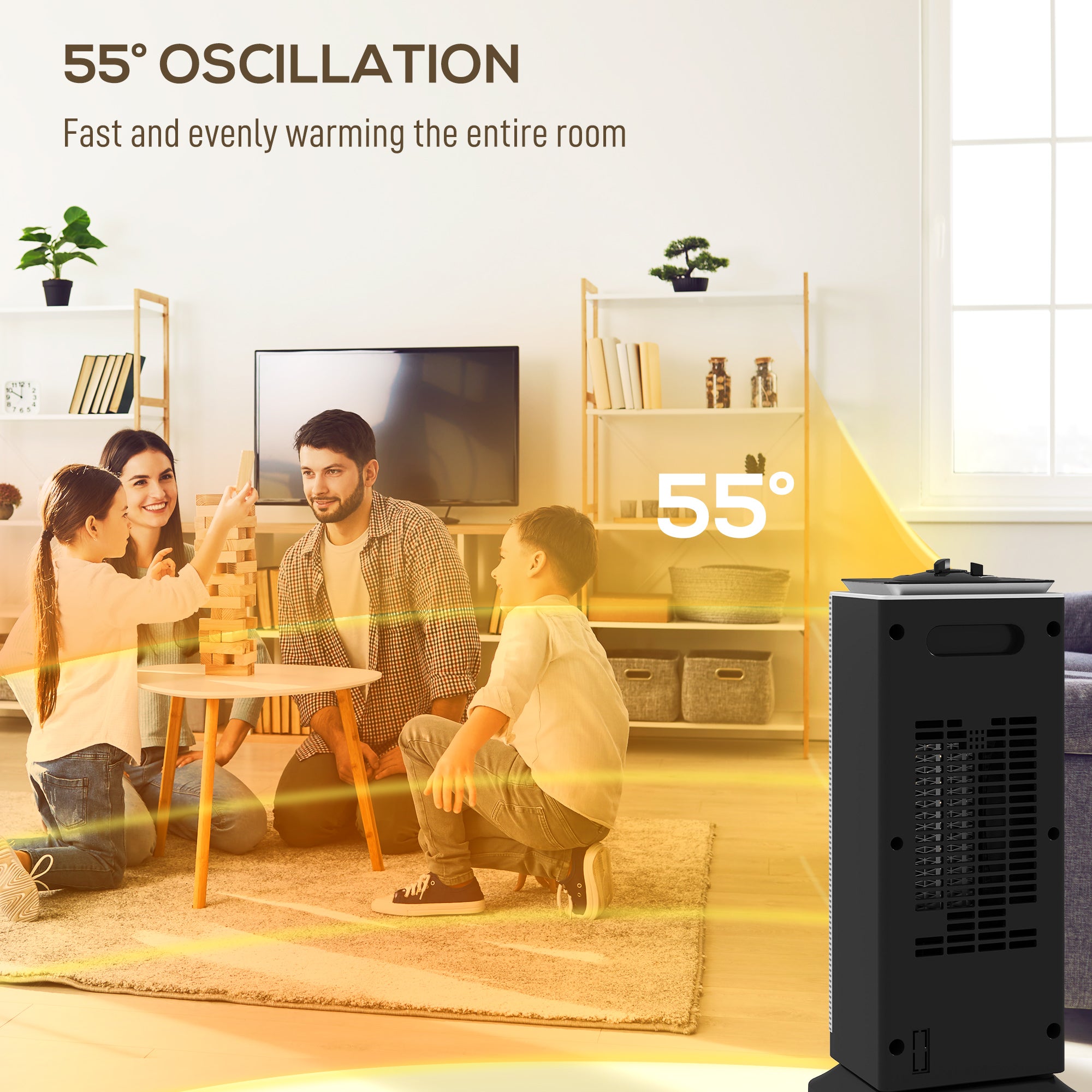 Kozy 2000W Ceramic Electric Heater with Fan, Oscillation - Black