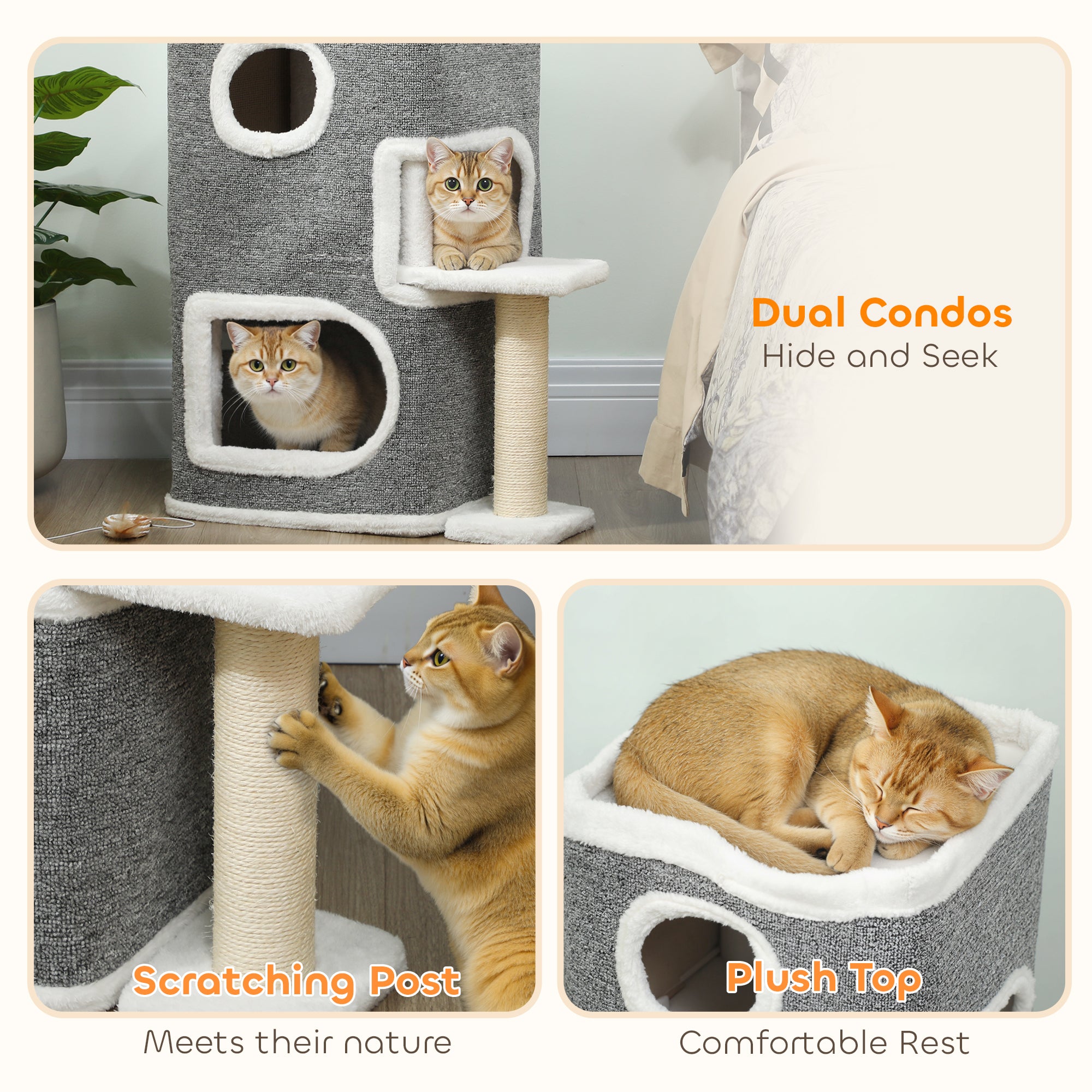 Kozy 75 cm Cat Tree, Cat Tower Condo for Indoor Cats with Scratching Post, Jumping Platform, Grey