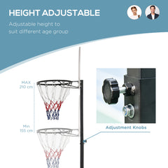 HOMCOM Portable Basketball Hoop Stand with Wheels, Adjustable Height, Indoor/Outdoor, Black & White