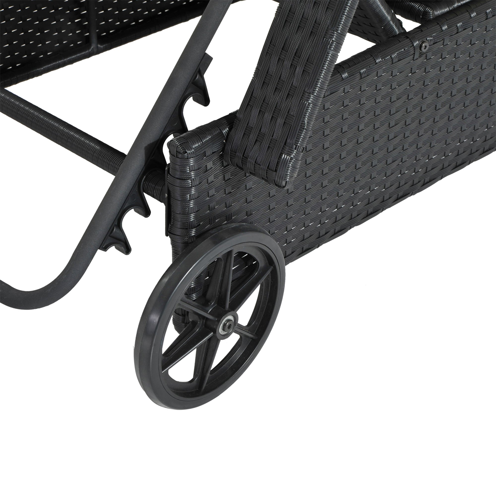 Kozy Rattan Sun Lounger, Garden Lounger Recliner with Wheels and Adjustable Backrest, Outdoor Reclining Sunbed Garden Chair with Cushion and Headrest for Patio, Beach, Terrace, Black