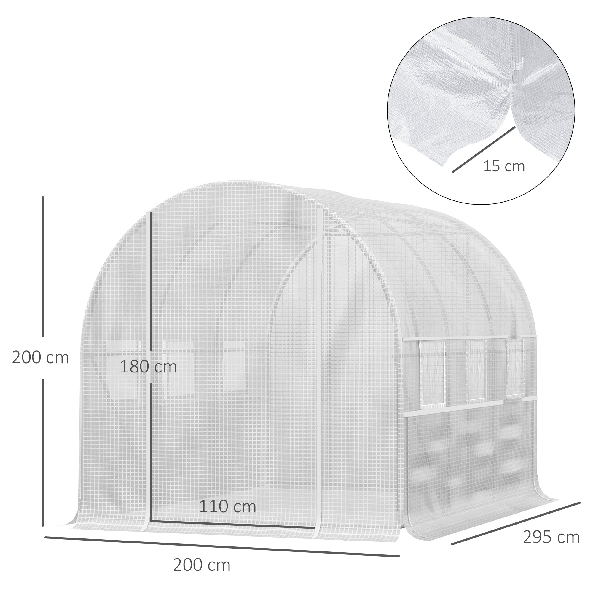 Kozy Walk-in Polytunnel Greenhouse Green House with Roll-up Sidewalls, UV-resistant PE Cover, 3 x 2 x 2m, White