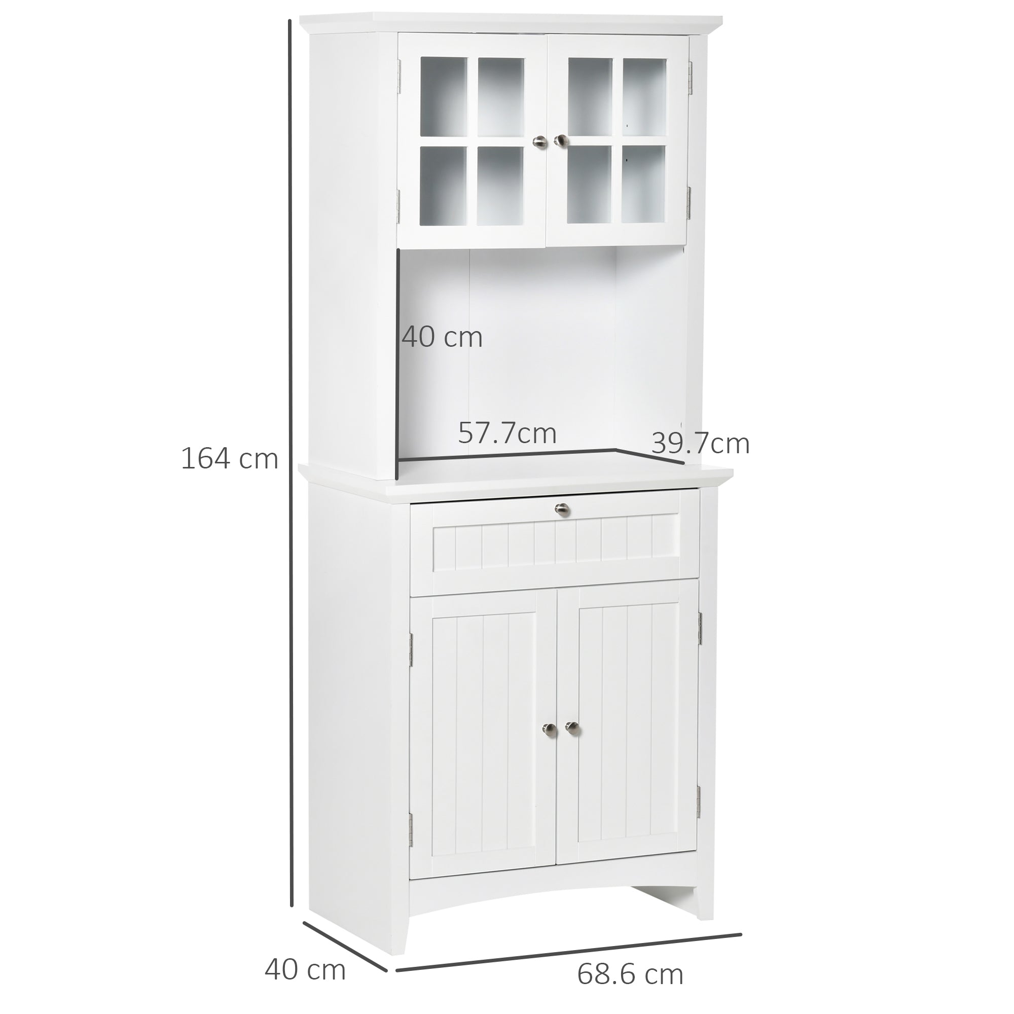 Kozy Kitchen Cupboard, Wooden Storage Cabinet with Framed Glass Door, Drawer, Microwave Space for Dining and Living Room, White