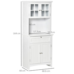 Kozy Kitchen Cupboard, Wooden Storage Cabinet with Framed Glass Door, Drawer, Microwave Space for Dining and Living Room, White