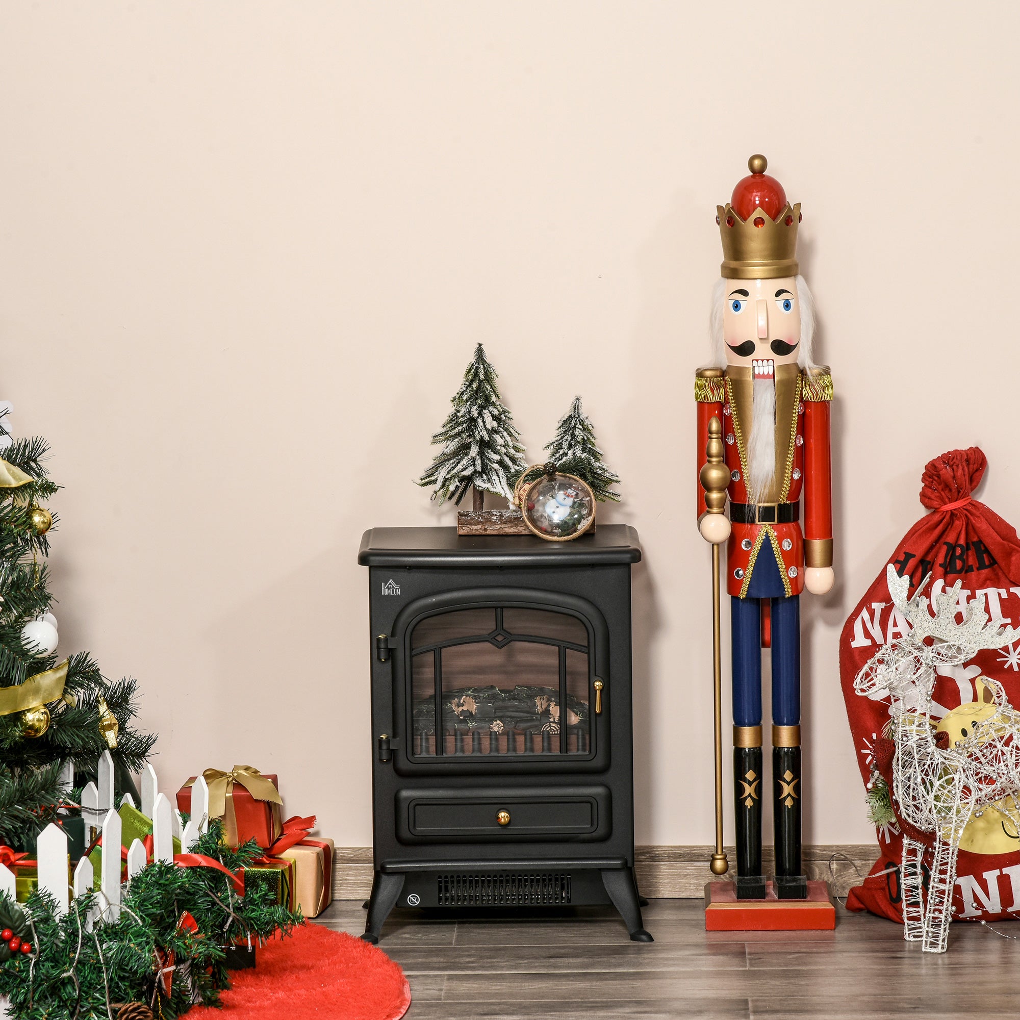 Kozy - Freestanding Electric Fireplace Indoor Heater Glass View Log Wood Burning Effect Flame Portable Fireplace Stove 950/1850W Black