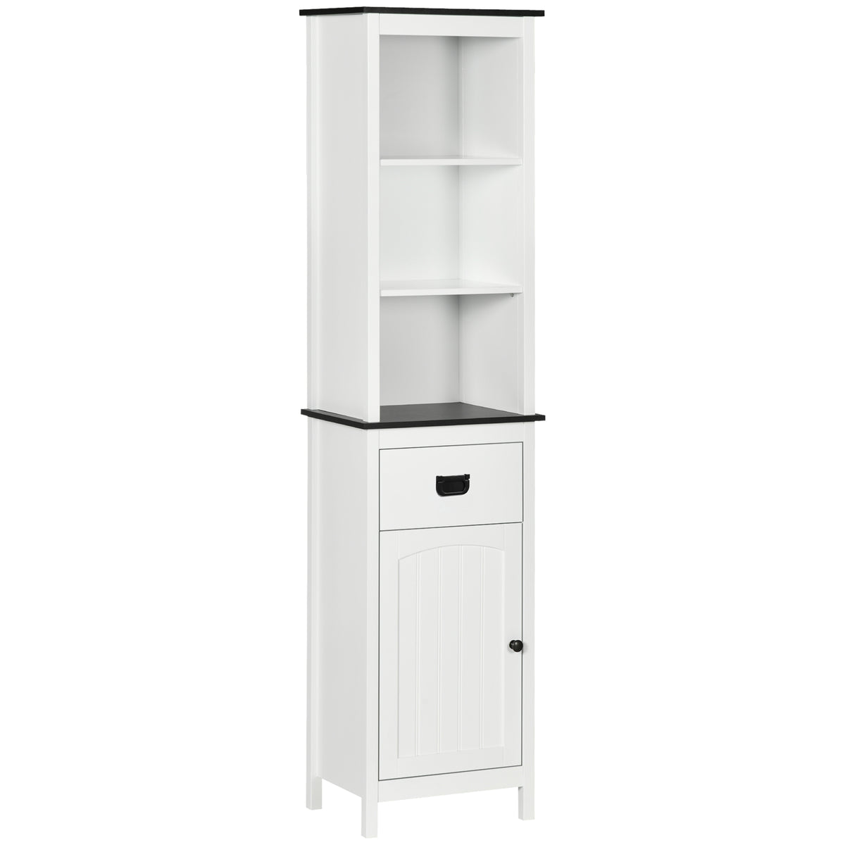 Kozy Tall Bathroom Cabinet, Freestanding Tallboy Storage Unit with Drawer and Adjustable Shelf for Living Room, White