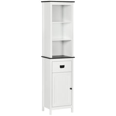 Kozy Tall Bathroom Cabinet, Freestanding Tallboy Storage Unit with Drawer and Adjustable Shelf for Living Room, White