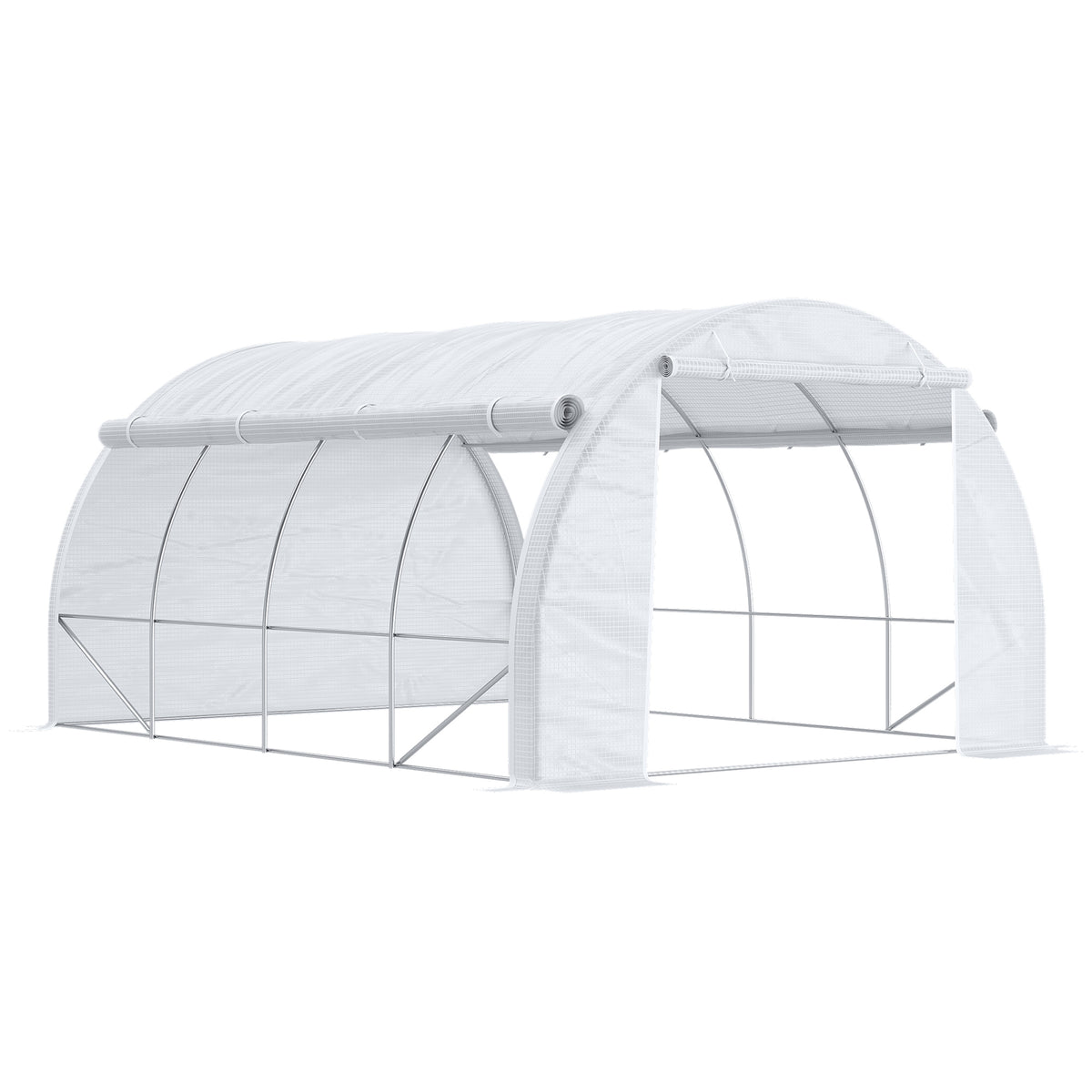 Kozy 4 x 3 x 2 m Polytunnel Greenhouse with Roll-up Side Walls, Walk-in Grow House Tent with Steel Frame, Reinforced Cover, Zipped Door and 12 Mesh Windows for Garden, White