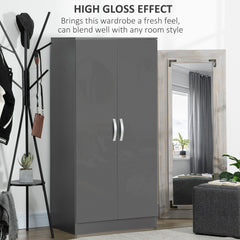 Kozy High Gloss Wardrobe, 2 Door Wardrobe with Hanging Rod and Storage Shelf, Clothes Storage Organizer with Anti-tipping Design for Bedroom, Grey