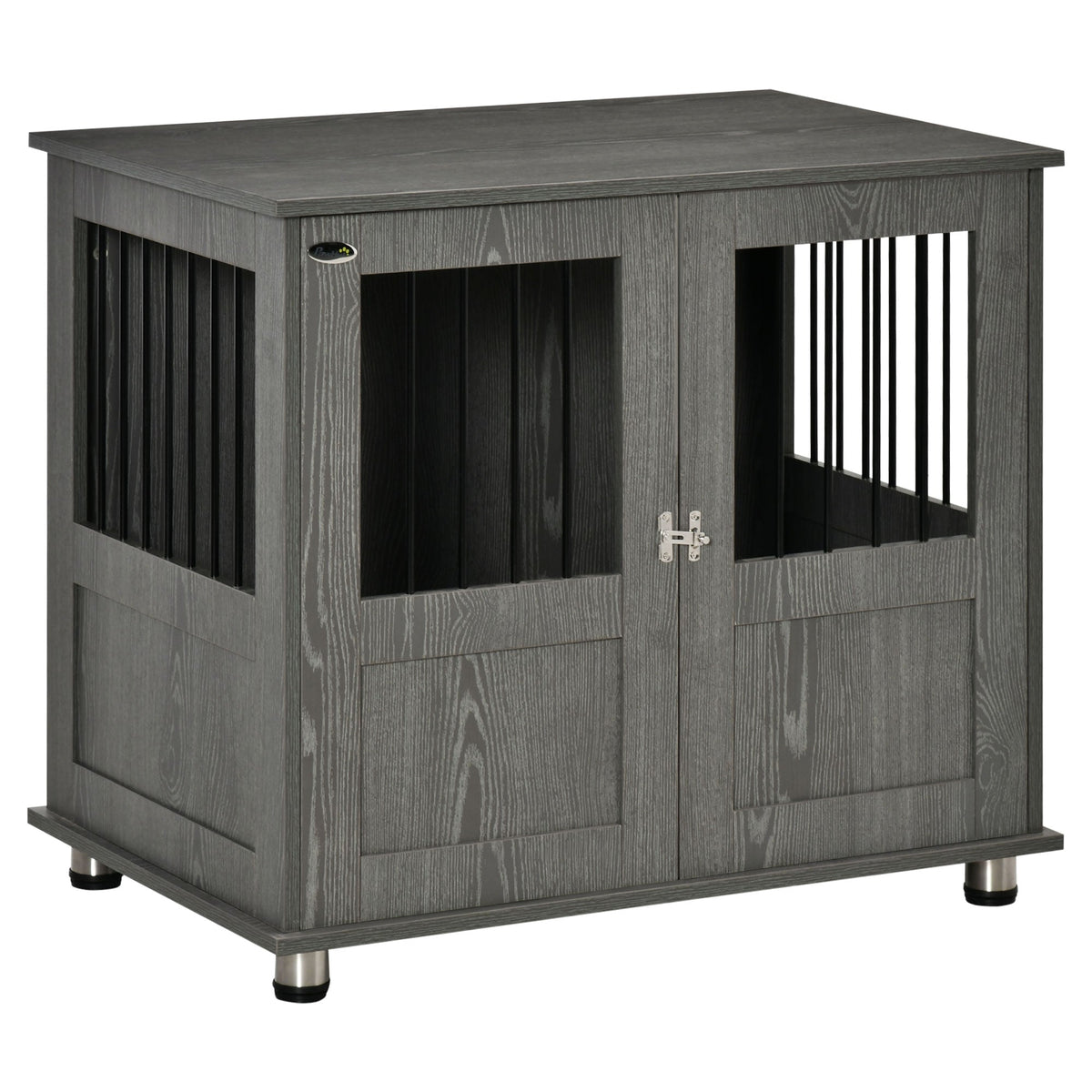 PawHut Pet Kennel End Table, Dog Crate Furniture for Small and Medium Dogs, Indoor Animal Cage with Magnetic Door, Grey | Aosom UK